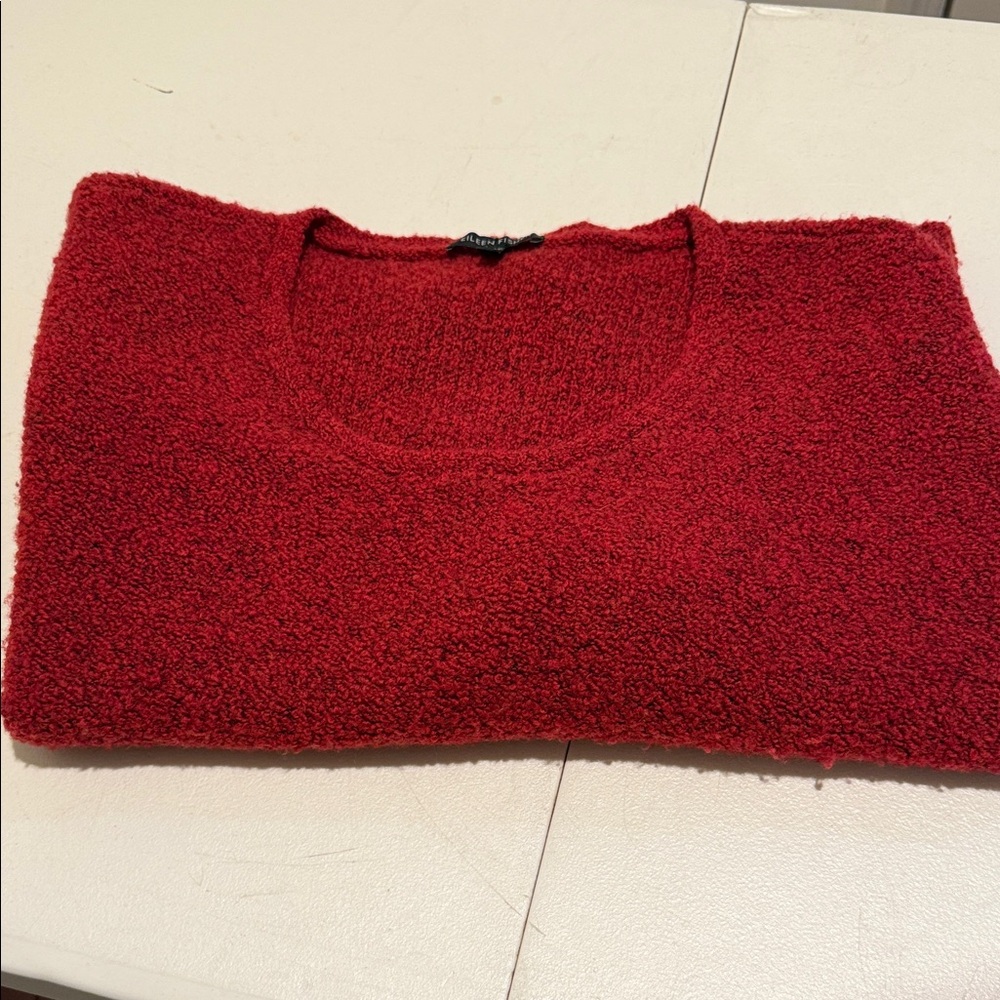 Eileen Fisher Wool/Cashmere Warm Layering Staple Red Scoop Neck Sweater Size XS